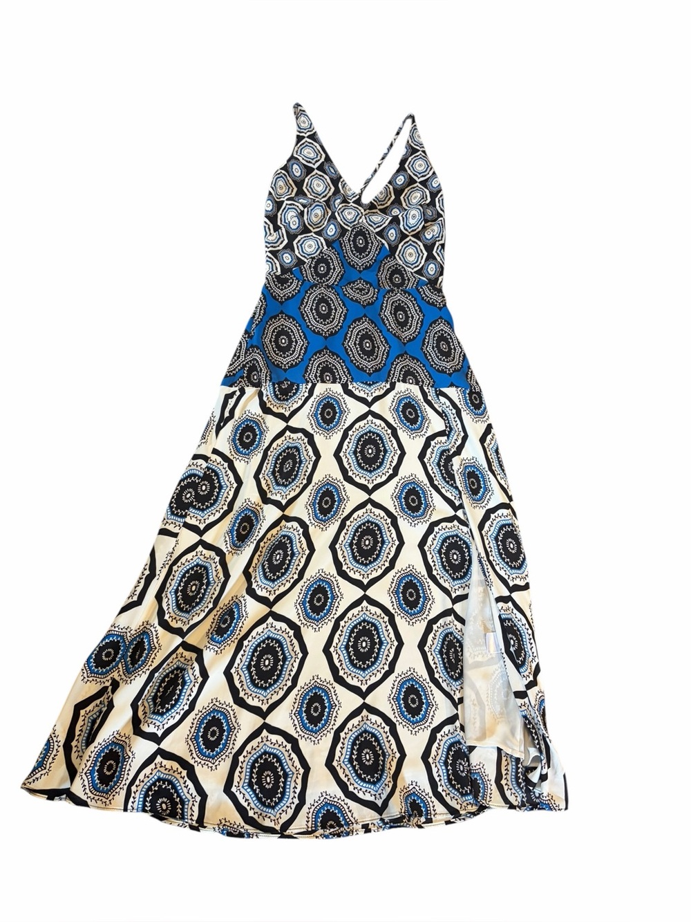 WHITE HOUSE BLACK MARKET Blue White Black Mosaic Print Midi Dress
